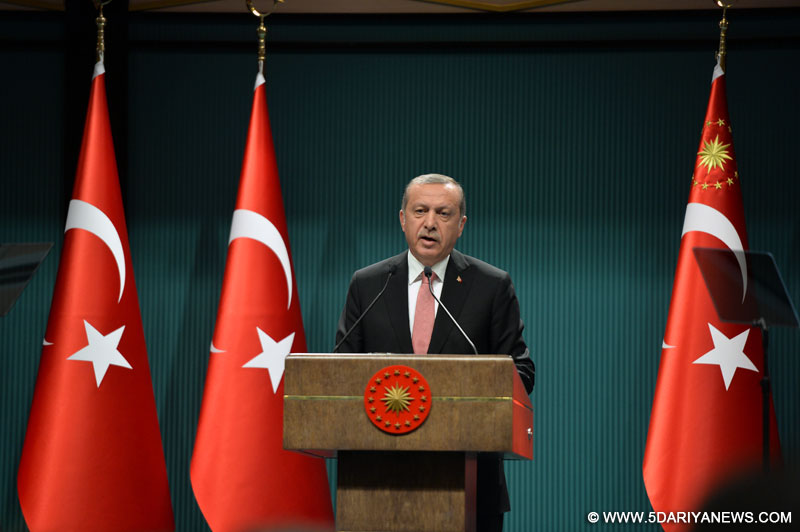 Turkish President Recep Tayyip Erdogan speaks at a press conference in Ankara, Turkey 
