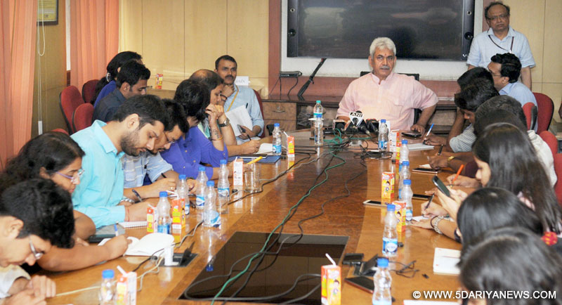 The Minister of State for Communications (Independent Charge) and Railways, Shri Manoj Sinha addressing a press conference, in New Delhi on July 25, 2016.