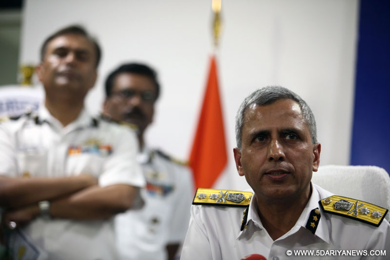 Coast Guard Commander (East) Inspector General Rajan Bargotra addresses during the media briefing regarding missing IAF