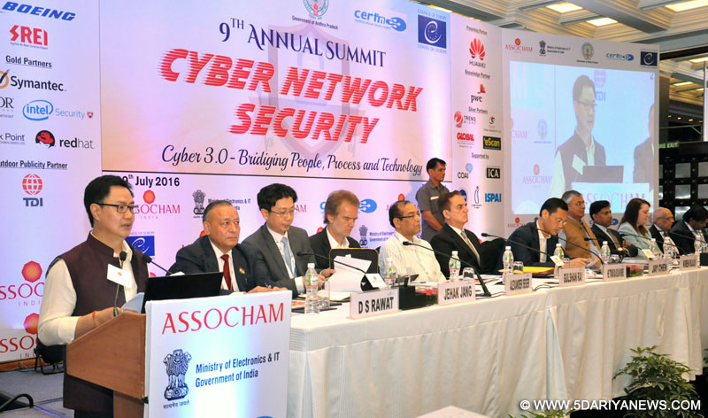 The Minister of State for Home Affairs, Shri Kiren Rijiju addressing at the 9th Annual Summit on Cyber and Network Security, in New Delhi on July 29, 2016.