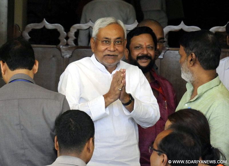Patna: Bihar Chief Minister Nitish Kumar arives at state assembly to attend monsoon session in Patna, on Aug 2, 2016.