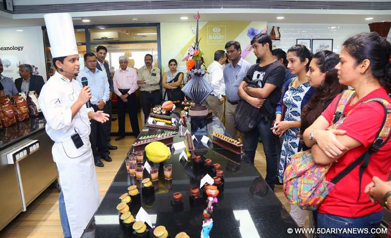 Chef Manikandan speaks at the opening of the relocated Callebaut Chocolate Academy in Mumbai