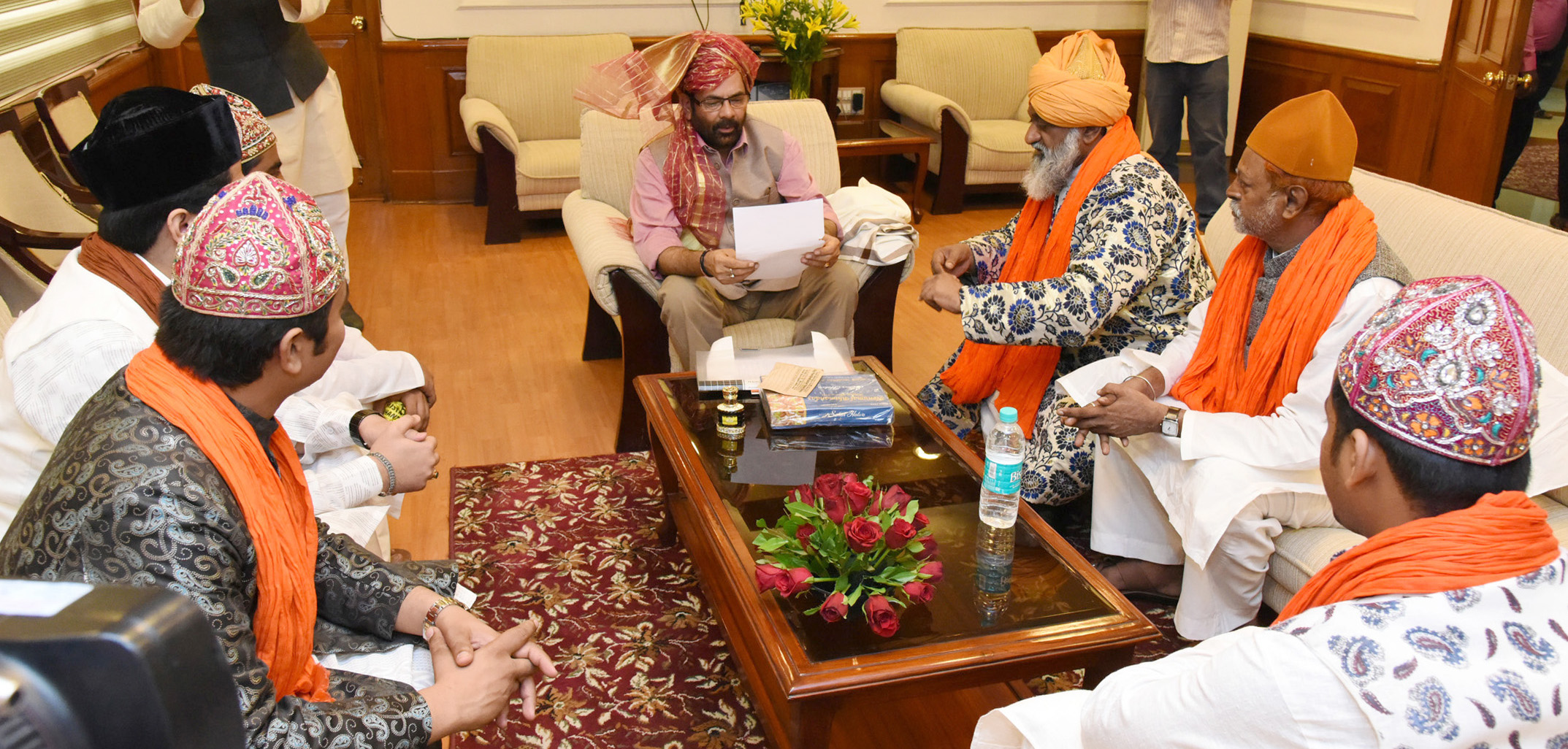 A Delegation from Ajmer Sharif Dargah meeting the Minister of State for Minority Affairs (Independent Charge) and Parliamentary Affairs, Shri Mukhtar Abbas Naqvi, in New Delhi on August 06, 2016.
