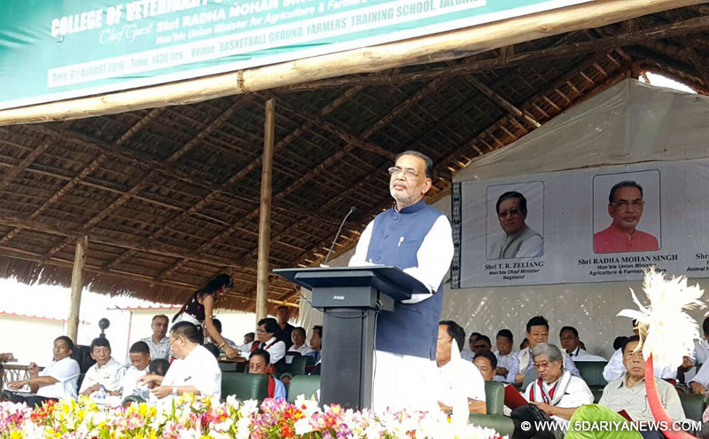The Union Minister for Agriculture and Farmers Welfare, Shri Radha Mohan Singh addressing the gathering at the inauguration of the College of Veterinary Sciences & Animal Husbandry of Central Agricultural University (CAU), in Nagaland on August 06, 2016.