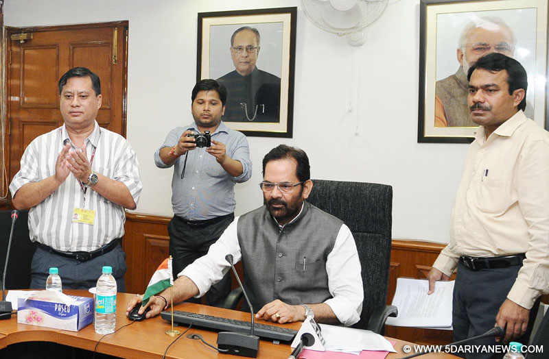 The Minister of State for Minority Affairs (Independent Charge) and Parliamentary Affairs, Shri Mukhtar Abbas Naqvi launching the revamped website (bilingual) of the Ministry of Minority Affairs, in New Delhi on August 24, 2016.