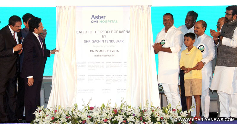 Cricket legend Sachin Tendulkar during the inauguration of Aster CMI Hospital in Bengaluru on Aug 27, 2016. 