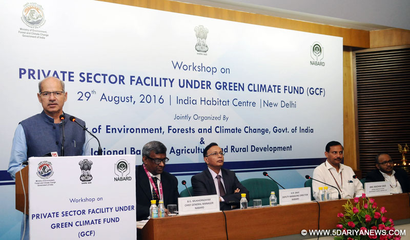 The Minister of State for Environment, Forest and Climate Change (Independent Charge), Shri Anil Madhav Dave addressing at the inauguration of the workshop on Private Sector Facility under Green Climate Fund (GCF), in New Delhi on August 29, 2016.