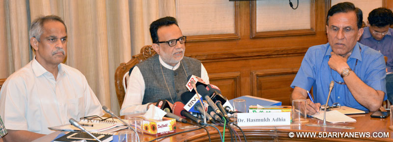 The Revenue Secretary, Dr. Hasmukh Adhia addressing a press conference along with the Chairman, CBEC, Shri Najib Shah, after approval of Constitution of the GST Council by the Union Cabinet, in New Delhi on September 12, 2016.