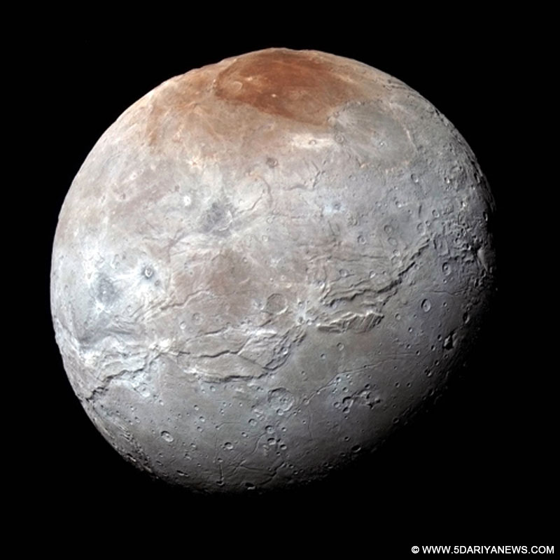 The reddish spot at the north pole of Charon is chemically processed methane that escaped from Pluto’s atmosphere onto its largest moon