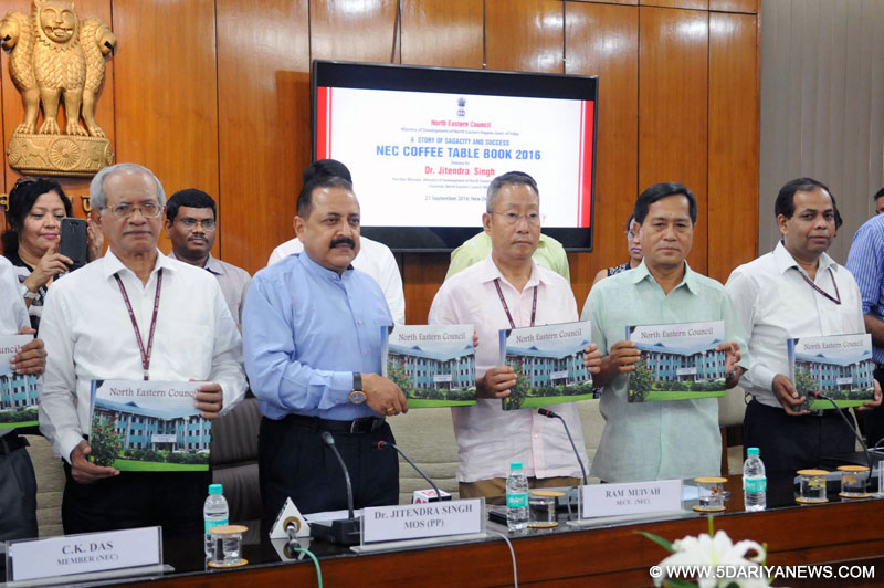 Dr. Jitendra Singh releasing the NEC Coffee Table Book, 2016 “North Eastern Council: A Story of Sagacity and Success”, in New Delhi on September 21, 2016. 