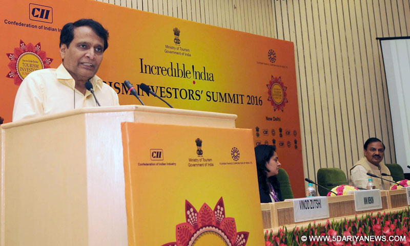 The Union Minister for Railways, Shri Suresh Prabhakar Prabhu delivering the keynote address at the Plenary Session IV – Railways: Empowering Tourism, during the ‘Incredible India-Tourism Investors’ Summit 2016’, in New Delhi on September 22, 2016. The Minister of State for Culture and Tourism (Independent Charge), Dr. Mahesh Sharma is also seen.