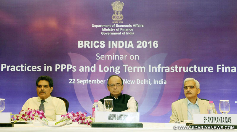 The Union Minister for Finance and Corporate Affairs, Shri Arun Jaitley at the inauguration of the BRICS Seminar on ‘Best Practices in PPPs and Long-term Infrastructure Financing of BRICS Countries’, in New Delhi on September 22, 2016.