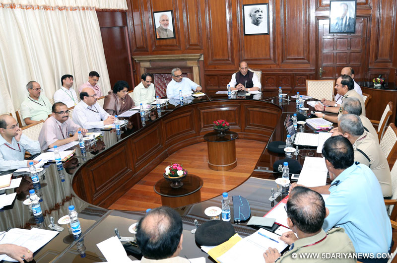 The Union Home Minister, Shri Rajnath Singh reviewing the working of the Border Security Force, in New Delhi on September 27, 2016. The Union Home Secretary, Shri Rajiv Mehrishi, the Director General, BSF, Shri K.K. Sharma and other senior officers of the Ministry of Home Affairs, the Ministry of Defence and BSF are also seen.
