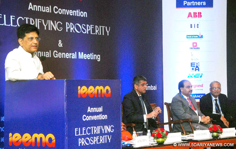  The Minister of State for Power, Coal, New and Renewable Energy and Mines (Independent Charge), Shri Piyush Goyal addressing at the “Annual Convention – 2016” Electrifying Prosperity and Annual General Meeting of IEEMA, in Mumbai on September 30, 2016.