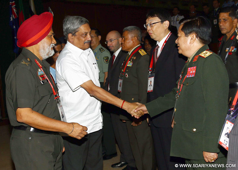 The Union Minister for Defence, Shri Manohar Parrikar being introduced to the Heads of member countries and organisations of ASEAN Regional Forum (ARF) - Heads of Defence Universities/Colleges/Institutions Meet (HDUCIM), in New Delhi on October 06, 2016. The Commandant, NDC and Chairman of the Meet, Lt. Gen. N.S. Ghei is also seen. 
