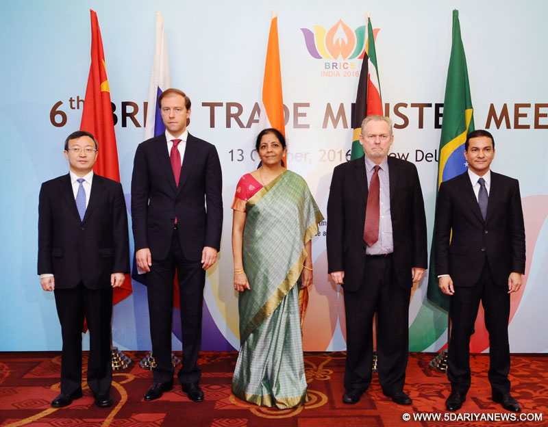 The Minister of State for Commerce & Industry (Independent Charge), Smt. Nirmala Sitharaman at the 6th BRICS Trade Ministers’ Meeting, in New Delhi on October 13, 2016.