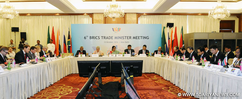 The Minister of State for Commerce & Industry (Independent Charge), Smt. Nirmala Sitharaman at the 6th BRICS Trade Ministers’ Meeting, in New Delhi on October 13, 2016. The Commerce Secretary, Ms. Rita A. Teaotia is also seen.