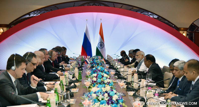 The Prime Minister, Shri Narendra Modi and the President of Russian Federation, Mr. Vladimir Putin at the delegation level talks between India and Russia, in Goa on October 15, 2016.