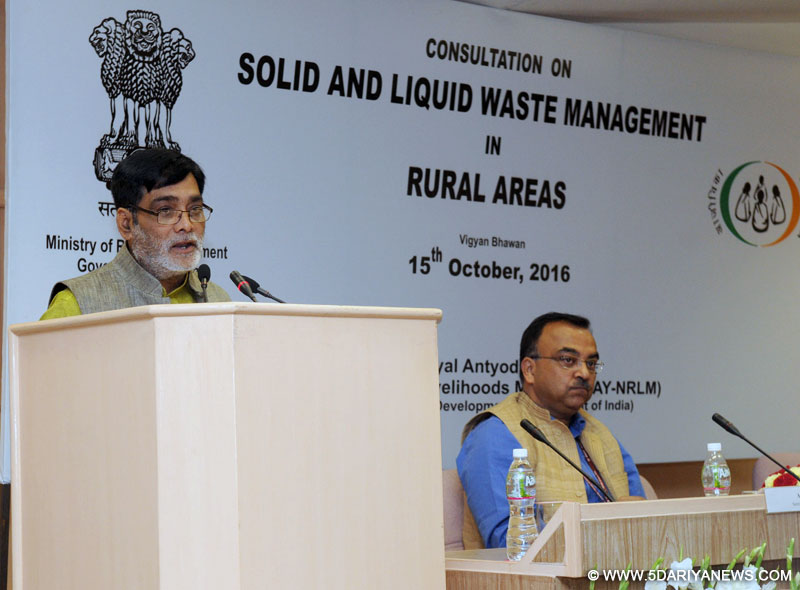  The Minister of State for Rural Development, Shri Ram Kripal Yadav addressing at the National Consultation on Solid and Liquid Waste Management in Rural Areas, in New Delhi on October 15, 2016. The Secretary, Ministry of Rural Development, Shri Amarjeet is also seen. 