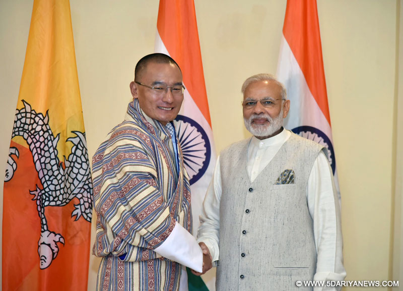 Narendra Modi meeting the Prime Minister of Bhutan, Mr. Tshering 
