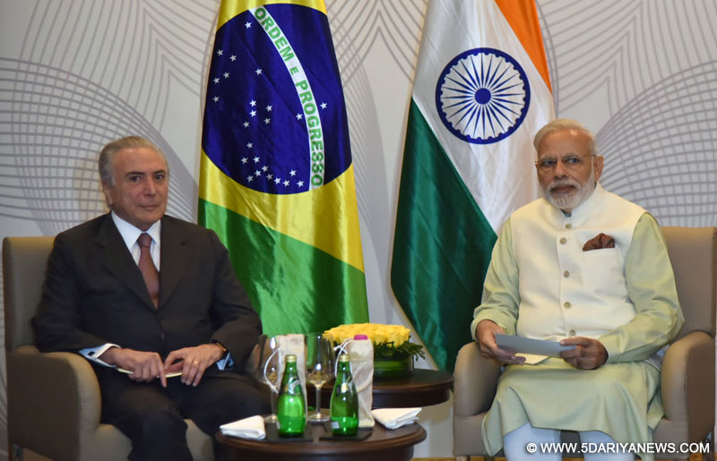The Prime Minister, Shri Narendra Modi and the President of Brazil, Mr. Michel Temer, during bilateral meeting, in Goa on October 17, 2016.