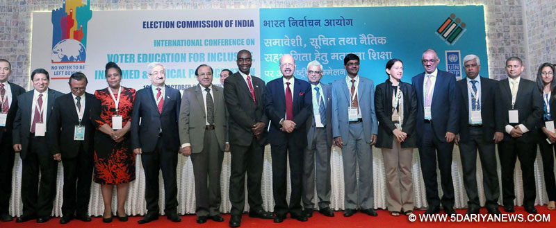 The Chief Election Commissioner, Dr. Nasim Zaidi, the Election Commissioners, Shri A.K. Joti and Shri O.P. Rawat and other dignitaries at the inaugural session of the International Conference & Exhibition on “Voter Education for Inclusive, Informed and Ethical Participation”, organised by the Election Commission of India, in New Delhi on October 19, 2016. 