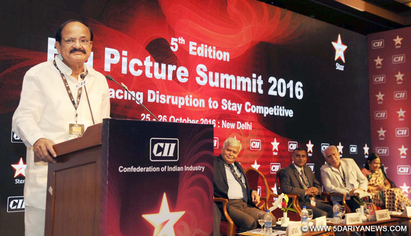 The Union Minister for Urban Development, Housing & Urban Poverty Alleviation and Information & Broadcasting, Shri M. Venkaiah Naidu delivering the inaugural address at the 5th Edition of CII Big Picture Summit 2016, on the theme “Embracing Disruption to Stay Competitive”, in New Delhi on October 25, 2016