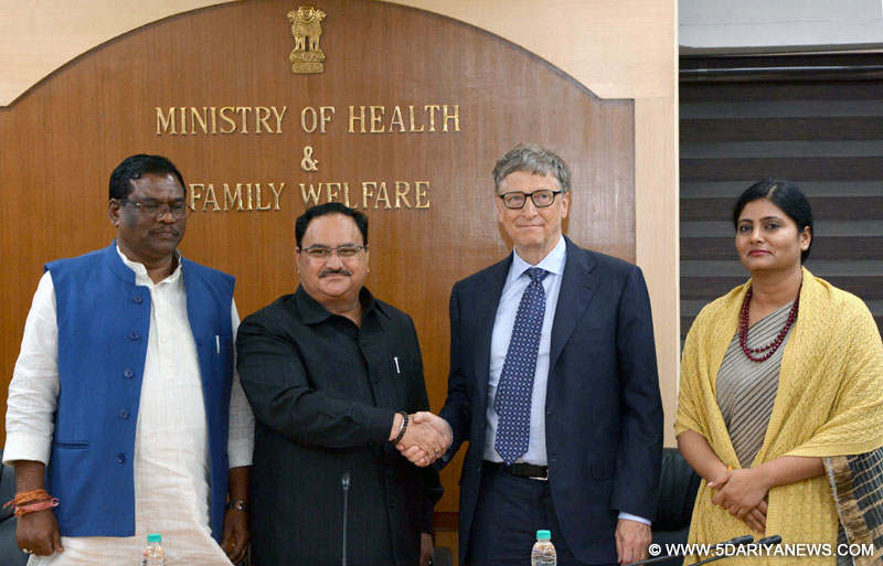The Co-Chairman of the Bill & Melinda Gates Foundation, Mr. Bill Gates calling on the Union Minister for Health & Family Welfare, Shri J.P. Nadda, in New Delhi on November 17, 2016. The Ministers of State for Health & Family Welfare, Shri Faggan Singh Kulaste and Smt. Anupriya Patel are also seen.