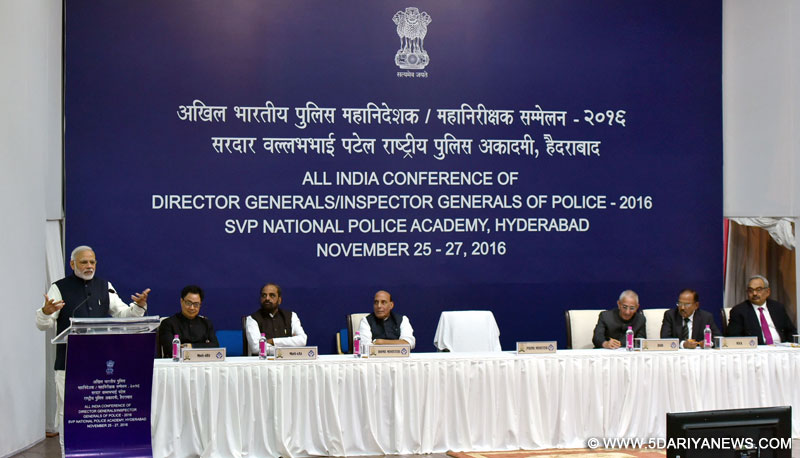 The Prime Minister, Shri Narendra Modi addressing at the Annual Conference of DGs/IGs of Police, in Hyderabad on November 26, 2016.