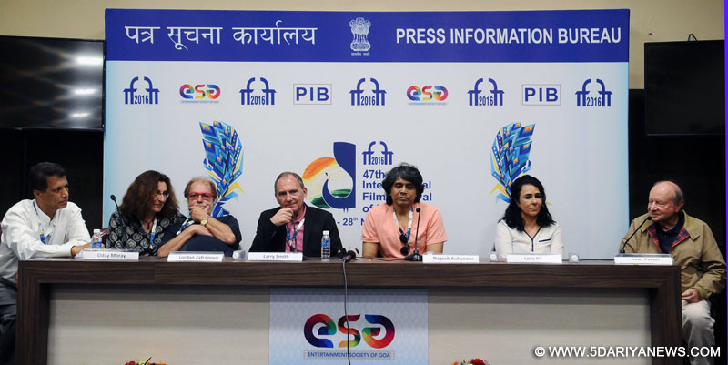 The International Jury Chairperson Ivan Passer along with the Jury Members Larry Smith, Lordan Zafranovic, Nagesh Kukunoor, Leila Kilani at a press conference, during the 47th International Film Festival of India (IFFI-2016), in Panaji, Goa on November 27, 2016.