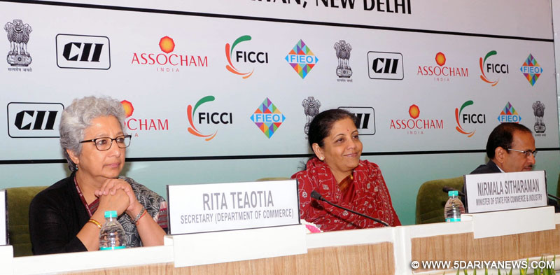 The Minister of State for Commerce & Industry (Independent Charge), Smt. Nirmala Sitharaman at the second meeting of the Council for Trade Promotion and Development, in New Delhi on January 05, 2016. The Commerce Secretary, Ms. Rita A. Teaotia and the Secretary, DIPP, Shri Ramesh Abhishek are also seen.