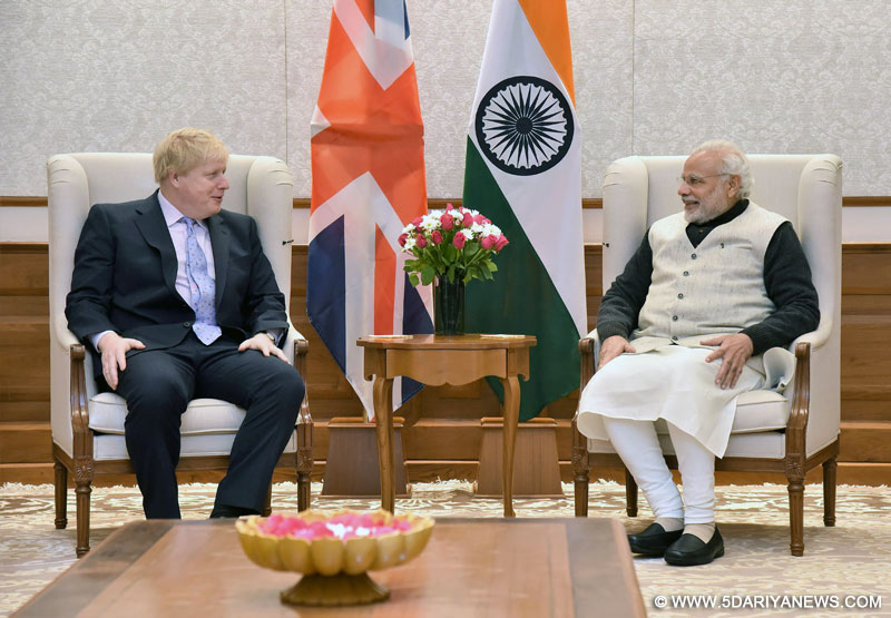 Boris Johnson, MP, Secretary of State for Foreign and Commonwealth Affairs, UK, calls on the Prime Minister, Shri Narendra Modi, in New Delhi on January 18, 2017.