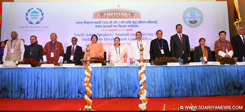 The Speaker, Lok Sabha, Smt. Sumitra Mahajan at the inauguration of the South Asian Speakers’ Summit on Achieving the Sustainable Development Goals (SDGs), in Indore, Madhya Pradesh on February 18, 2017.