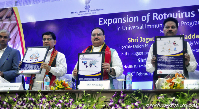The Union Minister for Health & Family Welfare, Shri J.P. Nadda launching the booklets, at the launch of second phase Expansion of Rotavirus Vaccination, at Pragna Bhawan, in Agartala on February 18, 2017.