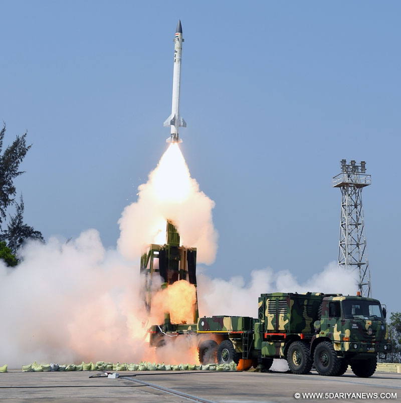 Take off view of the Advanced Area Defence Endo-Atmospheric Interceptor Missile of the DRDO successfully test fired, at Abdul Kalam Island, Odisha, on March 01, 2017.