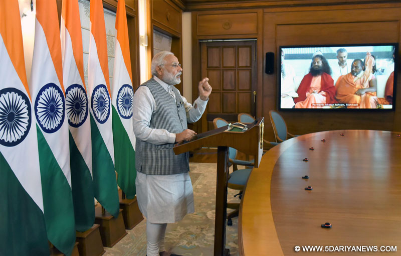  The Prime Minister, Shri Narendra Modi addressing the inaugural function of Annual International Yoga Festival at Rishikesh, through video conferencing, in New Delhi on March 02, 2017.