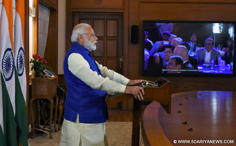 The Prime Minister, Shri Narendra Modi addressing the International Diamond Conference in Mumbai through video conferencing, in New Delhi on March 19, 2017.