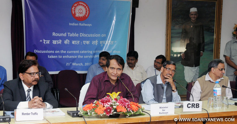 The Union Minister for Railways, Shri Suresh Prabhakar Prabhu chairing the Round Table Conference on improving the Quality of Catering Services provided over Indian Railways, in New Delhi on March 21, 2017. 