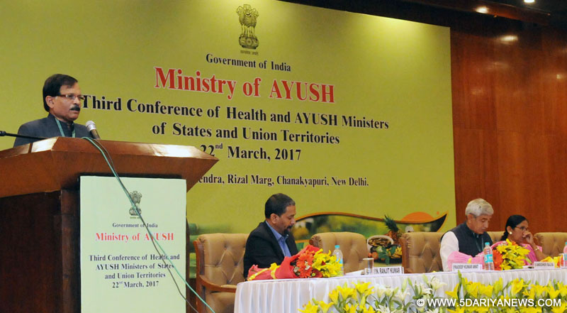 The Minister of State for AYUSH (Independent Charge), Shri Shripad Yesso Naik addressing at the meeting of the State/UTs AYUSH/Health Ministers’ and Secretaries (AYUSH/Health), in New Delhi on March 22, 2017.