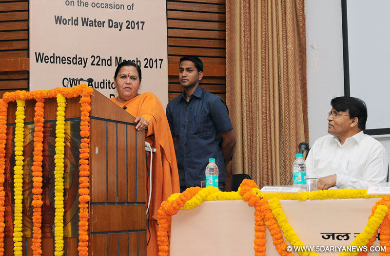 The Union Minister for Water Resources, River Development and Ganga Rejuvenation, Sushri Uma Bharti addressing at the inauguration of a seminar on “Waste Water – Monitoring and Management”, on the occasion of the World Water Day, in New Delhi on March 22, 2017.
