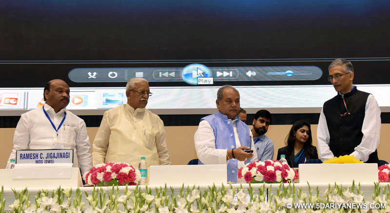 The Union Minister for Rural Development, Panchayati Raj, Drinking Water and Sanitation, Shri Narendra Singh Tomar at the inauguration of a National Workshop on “Water for All and Swachh Bharat”, in New Delhi on March 22, 2017. The Minister of State for Drinking Water & Sanitation, Shri Ramesh Chandappa Jigajinagi and the Secretary, Ministry of Drinking Water and Sanitation, Shri Parameswaran Iyer are also seen.