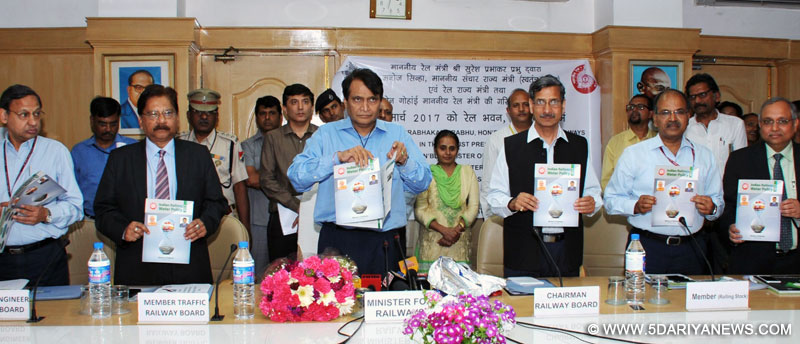 The Union Minister for Railways, Shri Suresh Prabhakar Prabhu releasing the Water Policy on Indian Railways, at a function, in New Delhi on March 22, 2017.