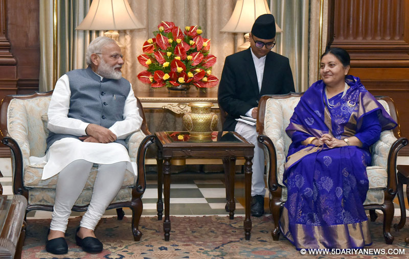 The Prime Minister, Shri Narendra Modi meeting the President of Nepal, Ms. Bidya Devi Bhandari, in New Delhi on April 18, 2017. 