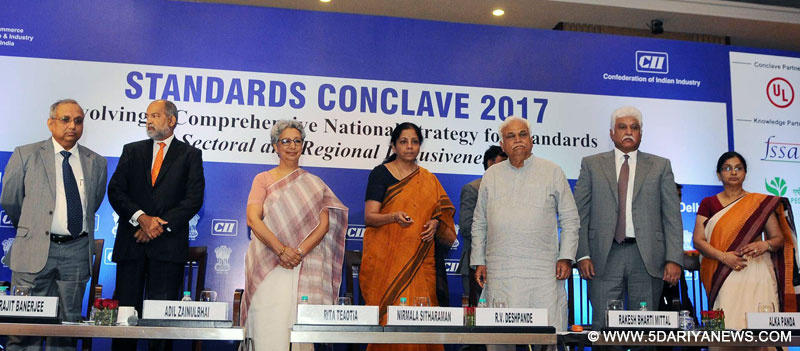 The Minister of State for Commerce & Industry (Independent Charge), Smt. Nirmala Sitharaman at the inauguration of the 4th National Standards Conclave, in New Delhi on May 01, 2017. The Commerce Secretary, Ms. Rita A. Teaotia and other dignitaries are also seen.