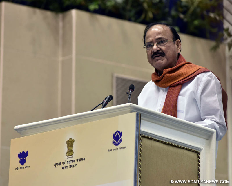 The Union Minister for Urban Development, Housing & Urban Poverty Alleviation and Information & Broadcasting, Shri M. Venkaiah Naidu addressing at the 64th National Film Awards Function, in New Delhi on May 03, 2017. 