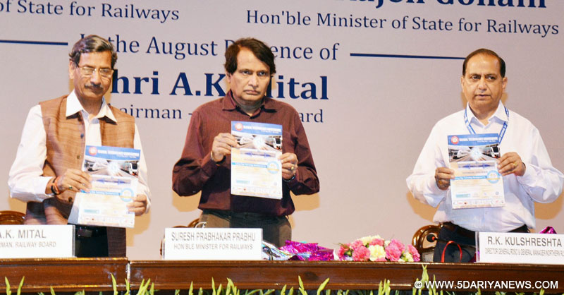 The Union Minister for Railways, Shri Suresh Prabhakar Prabhu releasing the publication at the inauguration of the Global Technology Conference, in New Delhi on May 03, 2017. The Chairman, Railway Board, Shri A.K. Mital is also seen.