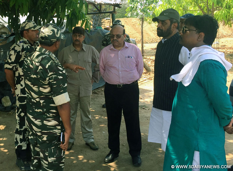 The Minister of State for Home Affairs, Shri Hansraj Gangaram Ahir interacting with jawans, during his visit to CRPF camp, at Sukma, Chhattisgarh on May 04, 2017.