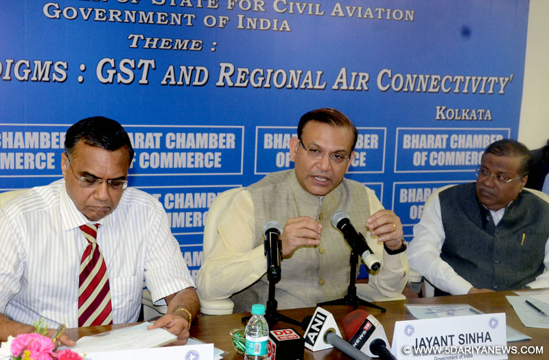 The Minister of State for Civil Aviation, Shri Jayant Sinha addressing at the Bharat Chamber of Commerce on the topic ‘India’s new paradigms: GST and Regional Air Connectivity’, in Kolkata on May 08, 2017.