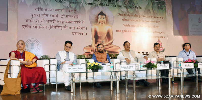  The Union Minister for Human Resource Development, Shri Prakash Javadekar, the Minister of State for Culture and Tourism (Independent Charge), Dr. Mahesh Sharma and the Minister of State for Home Affairs, Shri Kiren Rijiju at the “Buddha Jayanti Celebration 2017”, organised by the Ministry of Culture, in New Delhi on May 10, 2017. The Secretary, Ministry of Culture, Shri N.K. Sinha and other dignitaries are also seen.