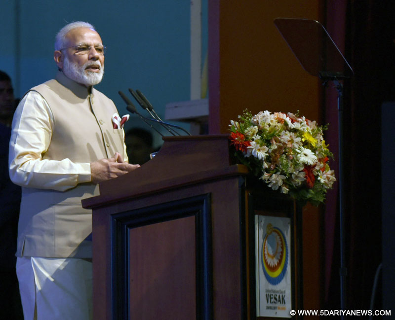 The Prime Minister, Shri Narendra Modi addressing the inaugural session of the 14th International Vesak Day celebrations, in Colombo, Sri Lanka on May 12, 2017.